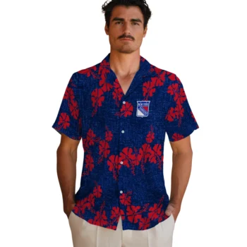 new york rangers hibiscus petals blue hawaiian shirts fashion forward