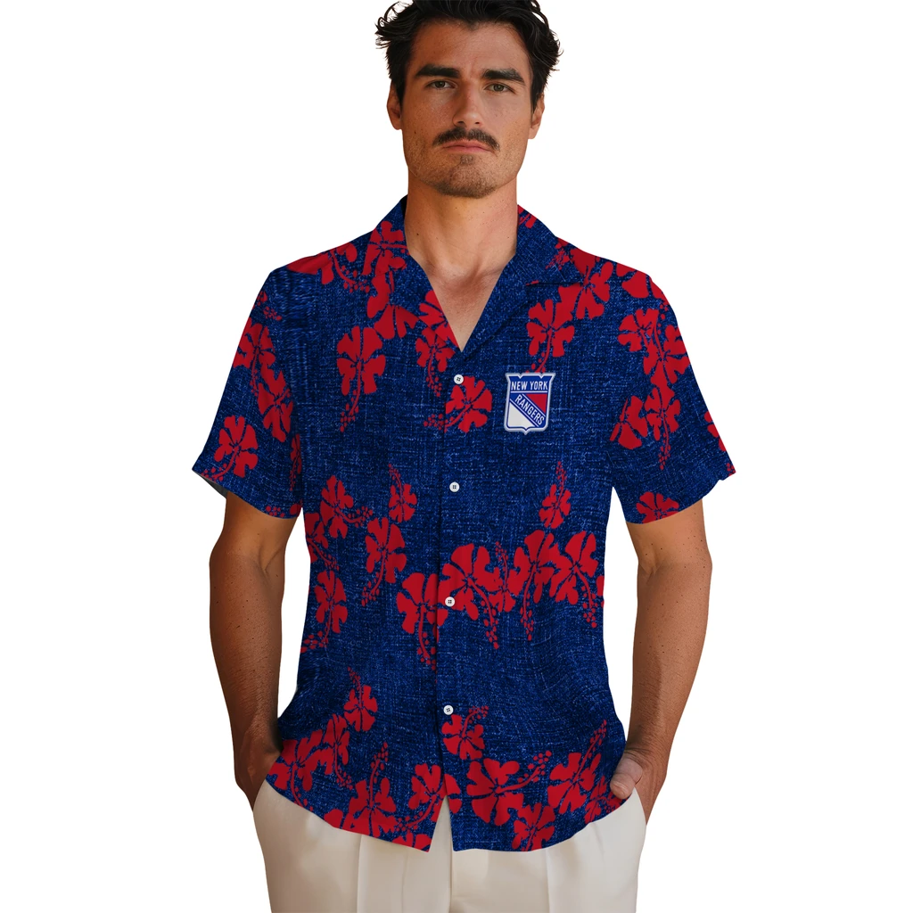 New York Rangers Hawaiian Shirt - 50th State Flower new york rangers hibiscus petals blue hawaiian shirts fashion forward