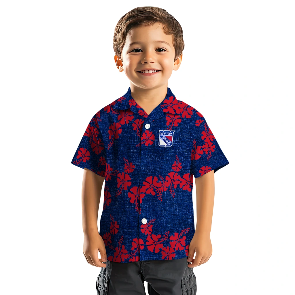 New York Rangers Hawaiian Shirt - 50th State Flower new york rangers hibiscus petals blue hawaiian shirts top rated