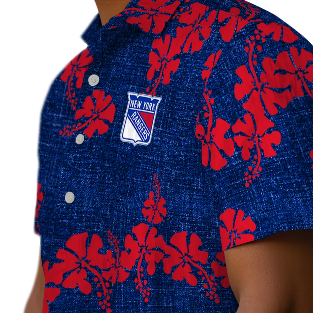 New York Rangers Hawaiian Shirt - 50th State Flower new york rangers hibiscus petals blue hawaiian shirts trendy