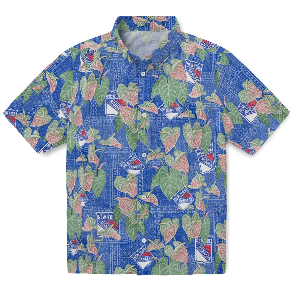 New York Rangers Hawaiian Shirt - Anthurium Overlay new york rangers anthurium overlay blue hawaiian shirts best selling