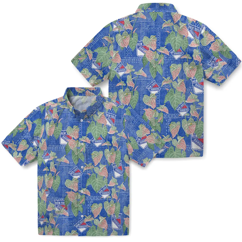 New York Rangers Hawaiian Shirt - Anthurium Overlay new york rangers anthurium overlay blue hawaiian shirts high quality