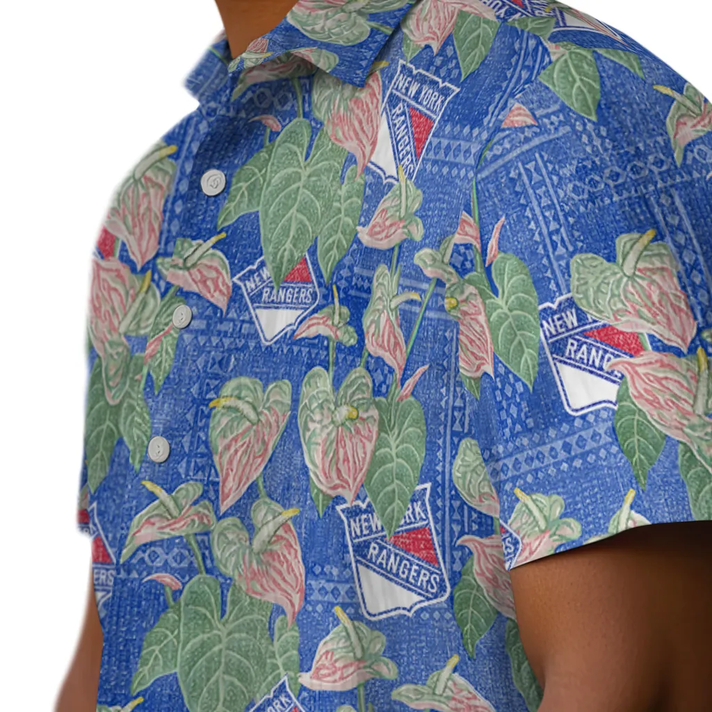 New York Rangers Hawaiian Shirt - Anthurium Overlay new york rangers anthurium overlay blue hawaiian shirts trendy
