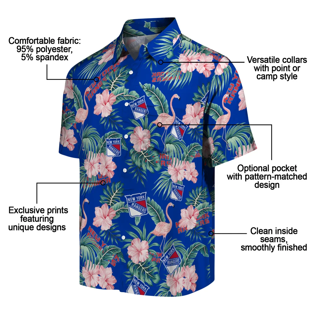 New York Rangers Hawaiian Shirt - Flamingo and Hibiscus new york rangers flamingo palms blue hawaiian shirts new arrival