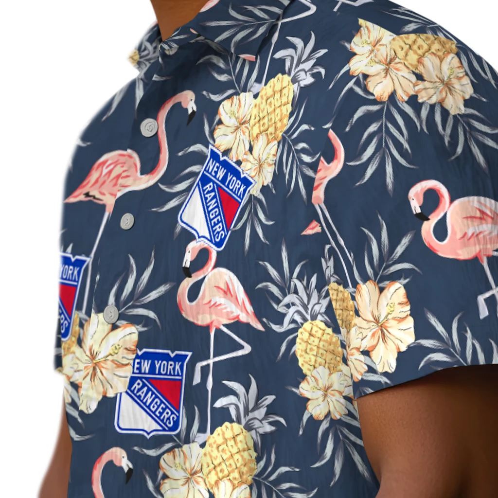New York Rangers Hawaiian Shirt - Flamingo Hibiscus new york rangers flamingo hibiscus navy hawaiian shirts trendy