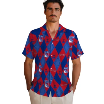 new york rangers balloon plaid blue hawaiian shirts fashion forward