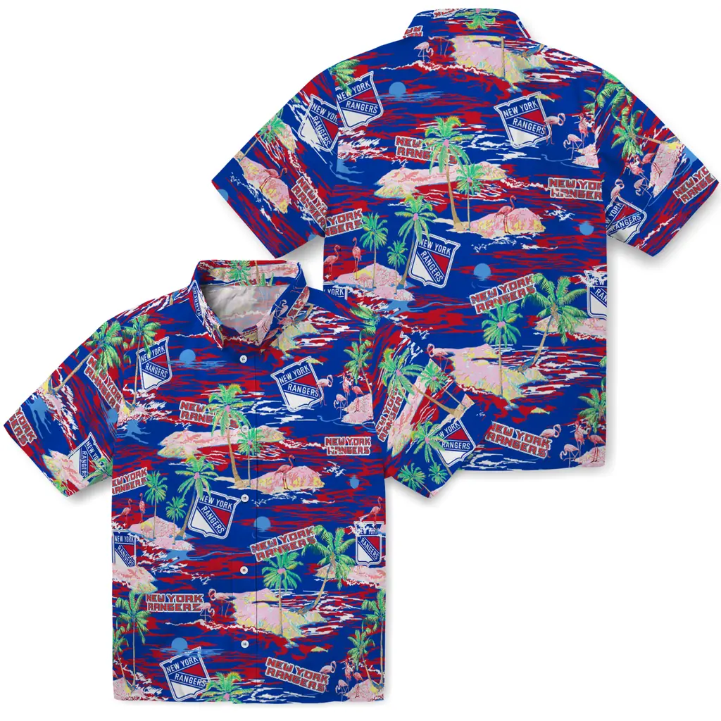 New York Rangers Hawaiian Shirt - Hawaii Island new york rangers flamingo retreat blue hawaiian shirts high quality