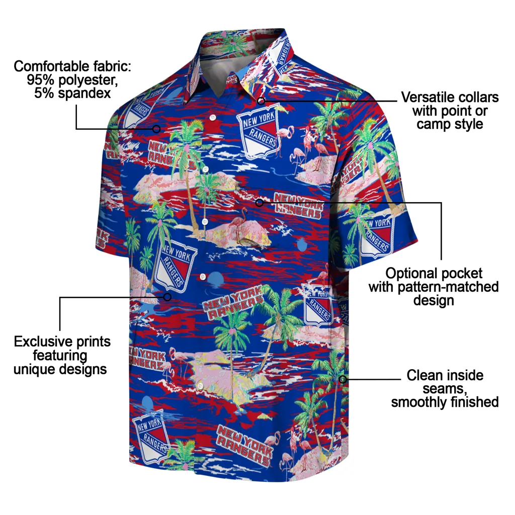 New York Rangers Hawaiian Shirt - Hawaii Island new york rangers flamingo retreat blue hawaiian shirts new arrival