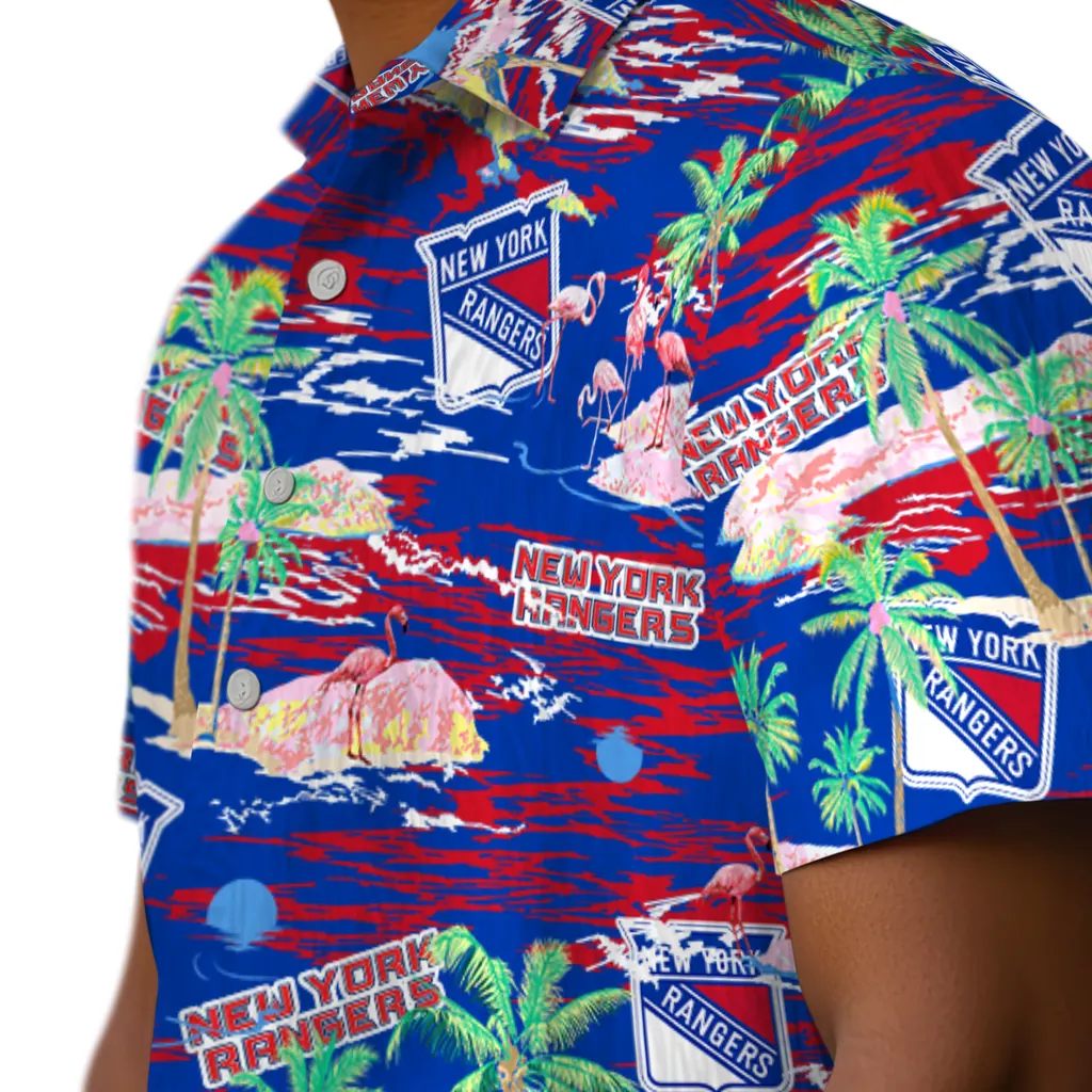 New York Rangers Hawaiian Shirt - Hawaii Island new york rangers flamingo retreat blue hawaiian shirts trendy