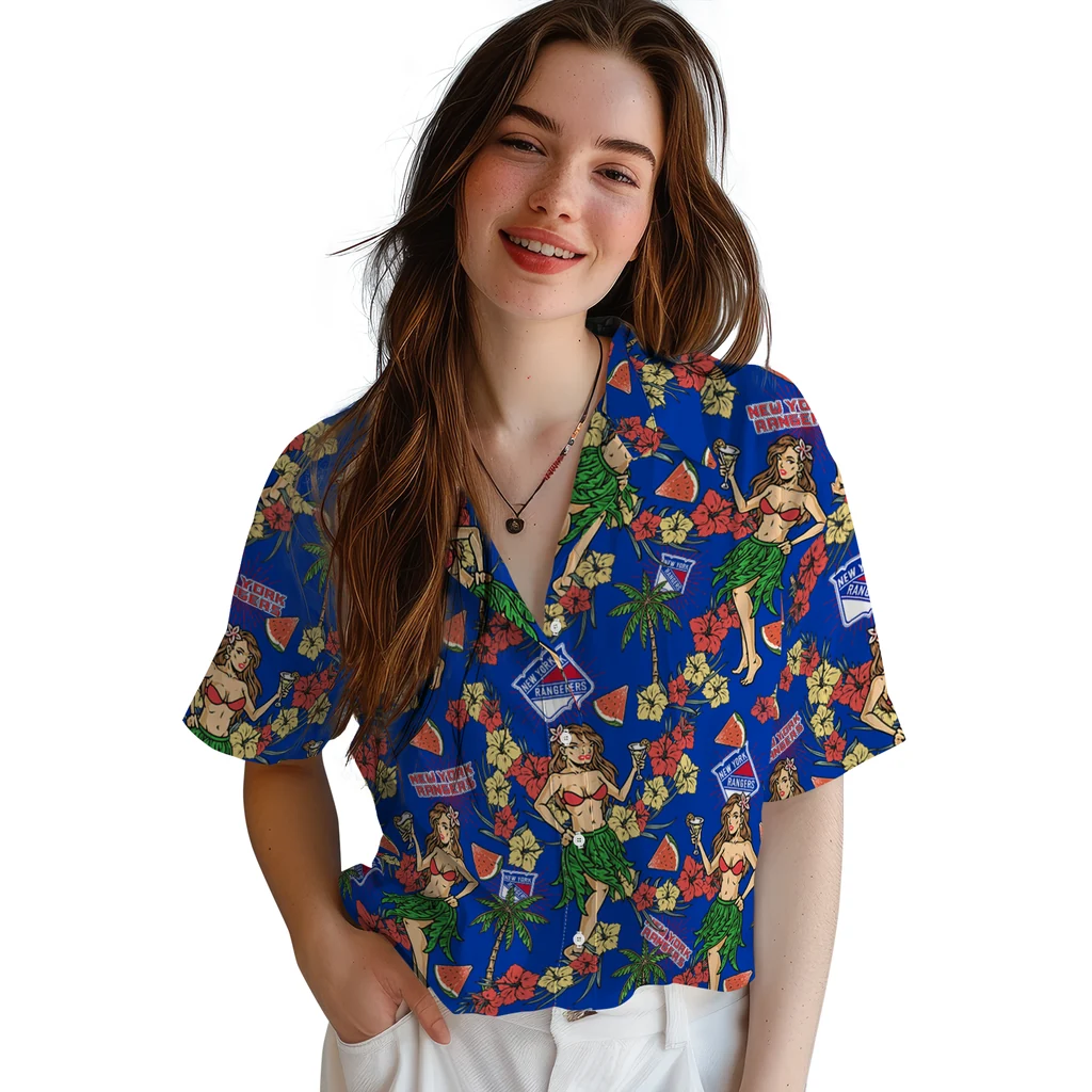 New York Rangers Hawaiian Shirt - Hawaiian Girls Design new york rangers hawaiian girls design blue hawaiian shirts latest model