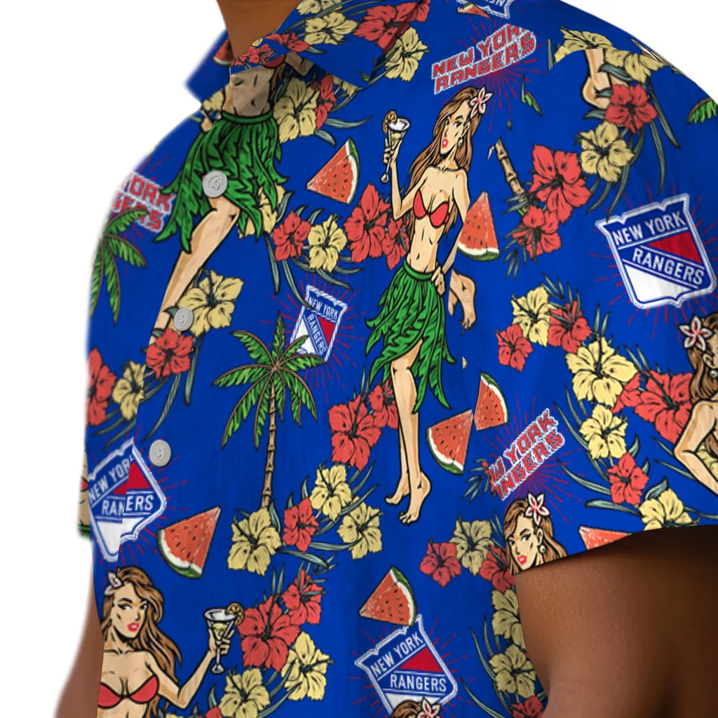 New York Rangers Hawaiian Shirt - Hawaiian Girls Design new york rangers hawaiian girls design blue hawaiian shirts trendy
