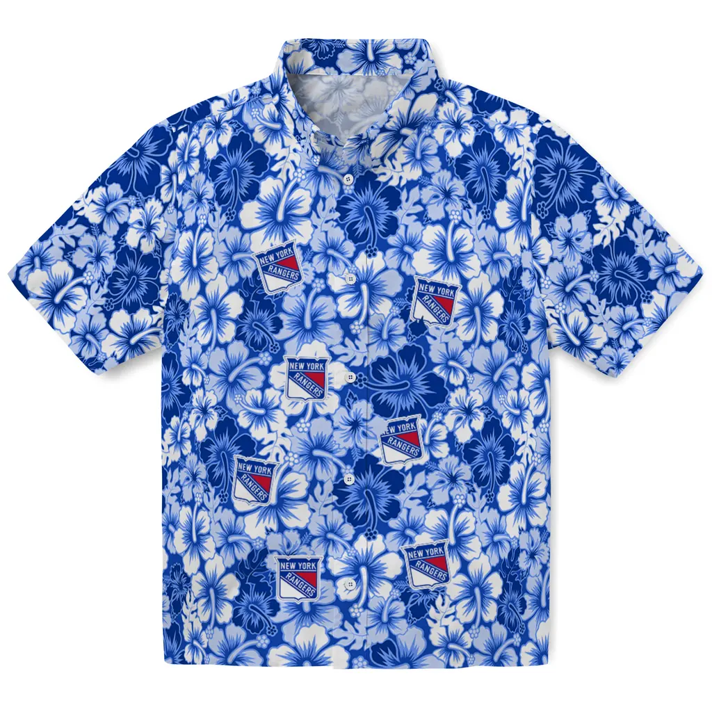 New York Rangers Hawaiian Shirt - Hibiscus Blooms new york rangers hibiscus blooms blue hawaiian shirts best selling