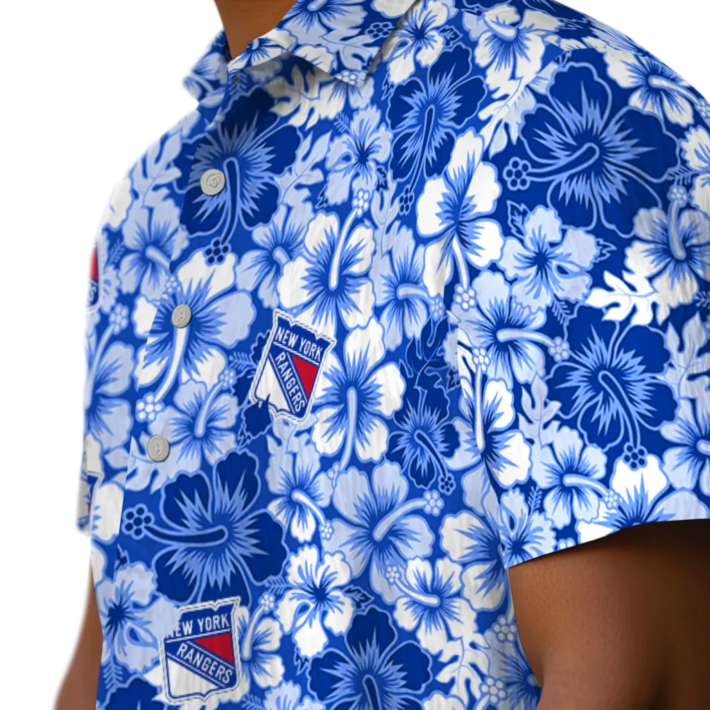 New York Rangers Hawaiian Shirt - Hibiscus Blooms new york rangers hibiscus blooms blue hawaiian shirts trendy