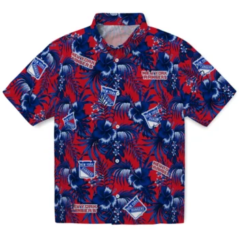 new york rangers hibiscus exotic blue hawaiian shirts best selling
