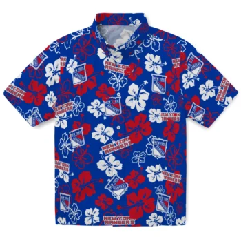 new york rangers hibiscus bloom blue hawaiian shirts best selling
