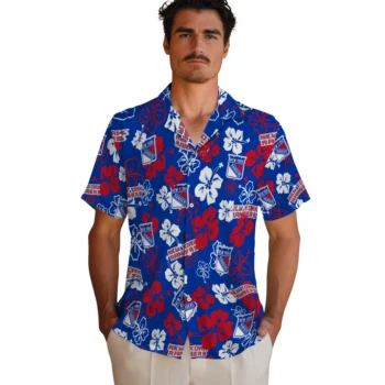 new york rangers hibiscus bloom blue hawaiian shirts fashion forward