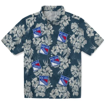 new york rangers hibiscus flowers navy blue hawaiian shirts best selling