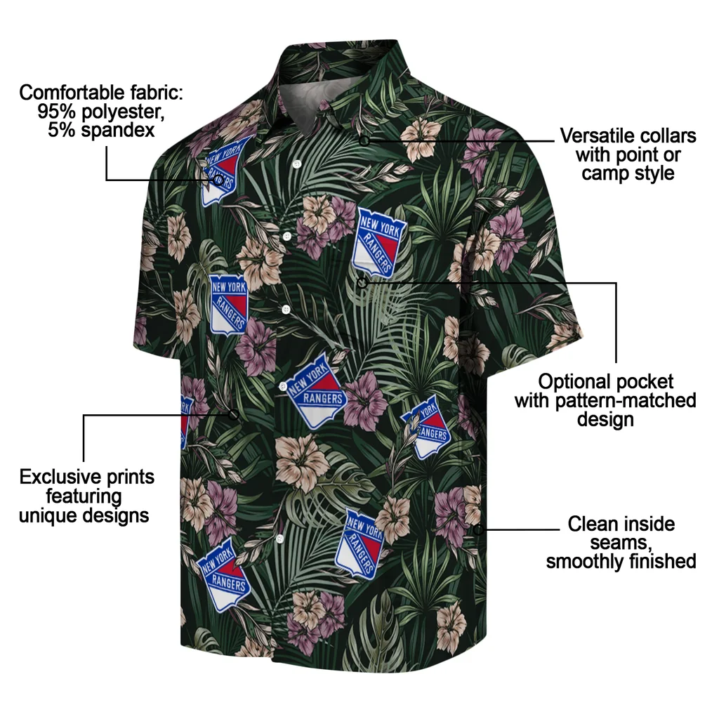 New York Rangers Hawaiian Shirt - Hibiscus Leaves Pattern new york rangers hibiscus leaves pattern green hawaiian shirts new arrival