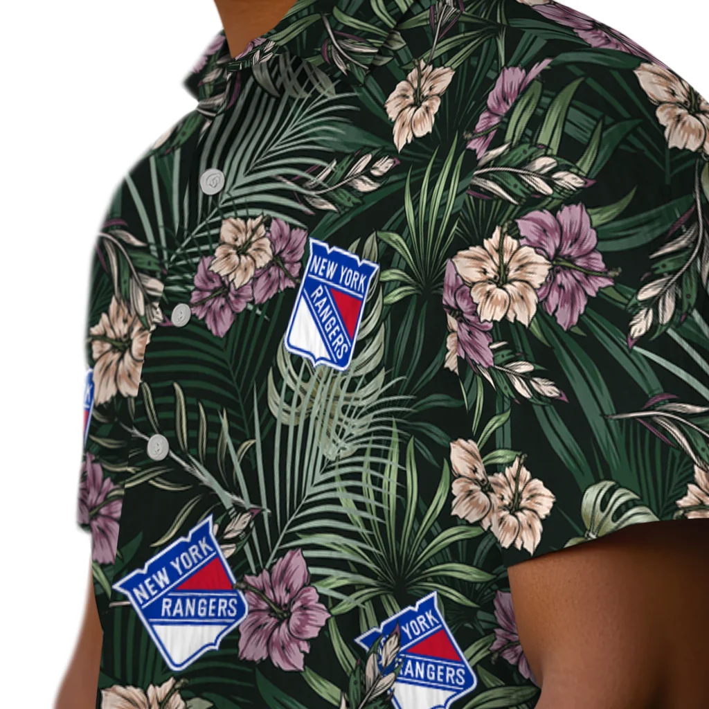 New York Rangers Hawaiian Shirt - Hibiscus Leaves Pattern new york rangers hibiscus leaves pattern green hawaiian shirts trendy