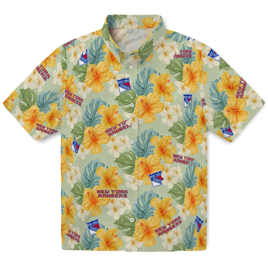 New York Rangers Hawaiian Shirt - Hibiscus Mood new york rangers hibiscus mood pale lime yellow hawaiian shirts best selling