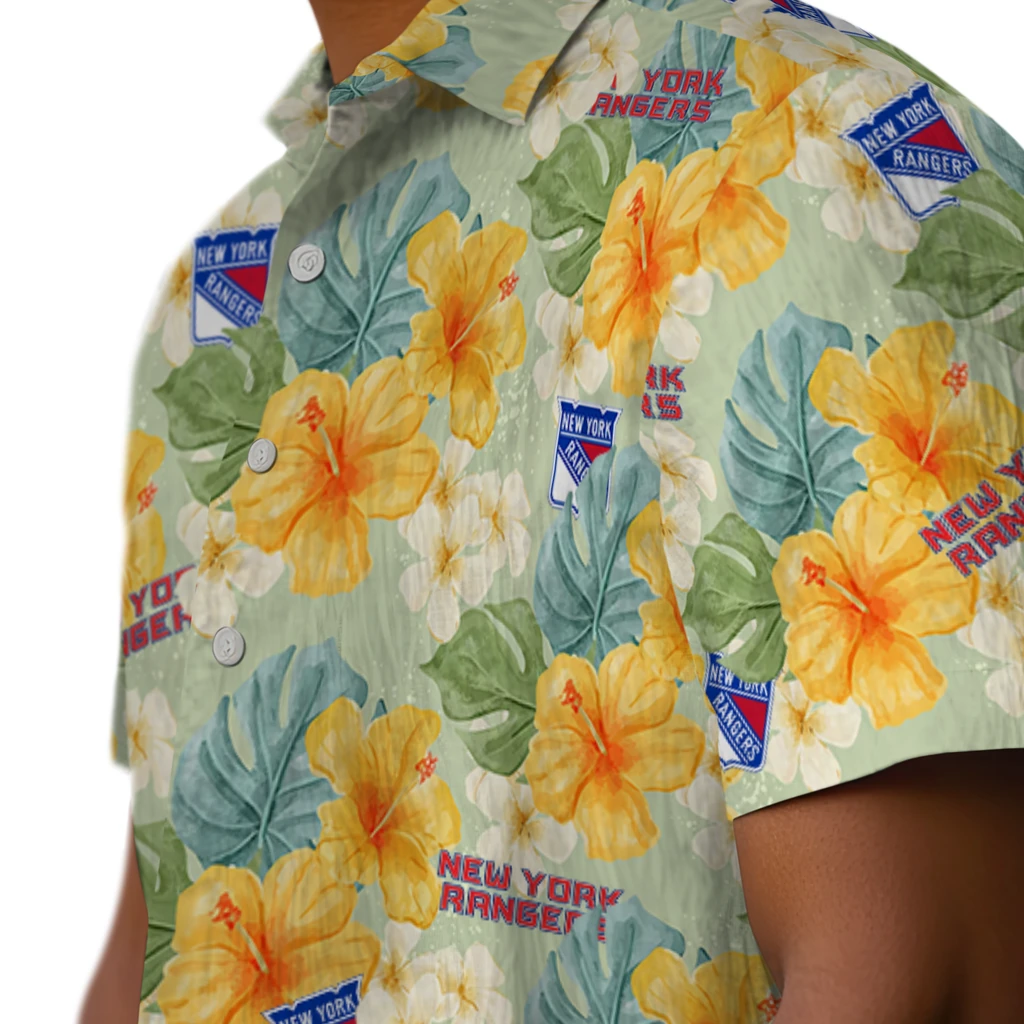 New York Rangers Hawaiian Shirt - Hibiscus Mood new york rangers hibiscus mood pale lime yellow hawaiian shirts trendy