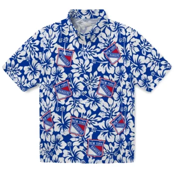 new york rangers hibiscus motif blue white hawaiian shirts best selling