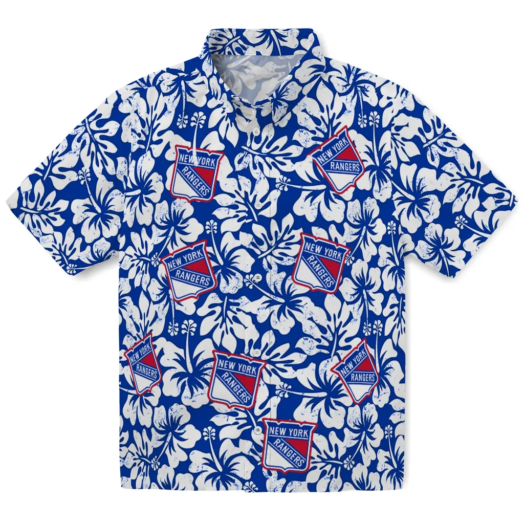 New York Rangers Hawaiian Shirt - Hibiscus Motif new york rangers hibiscus motif blue white hawaiian shirts best selling