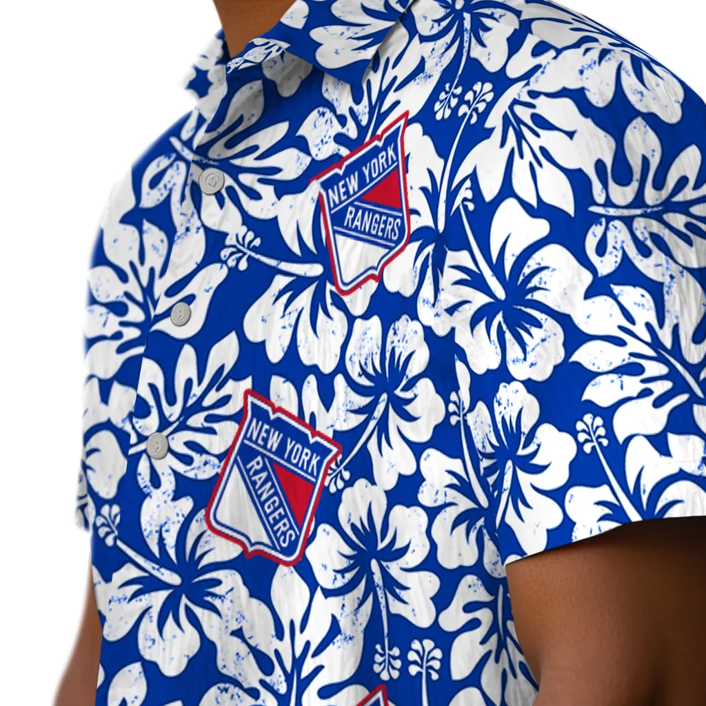 New York Rangers Hawaiian Shirt - Hibiscus Motif new york rangers hibiscus motif blue white hawaiian shirts trendy