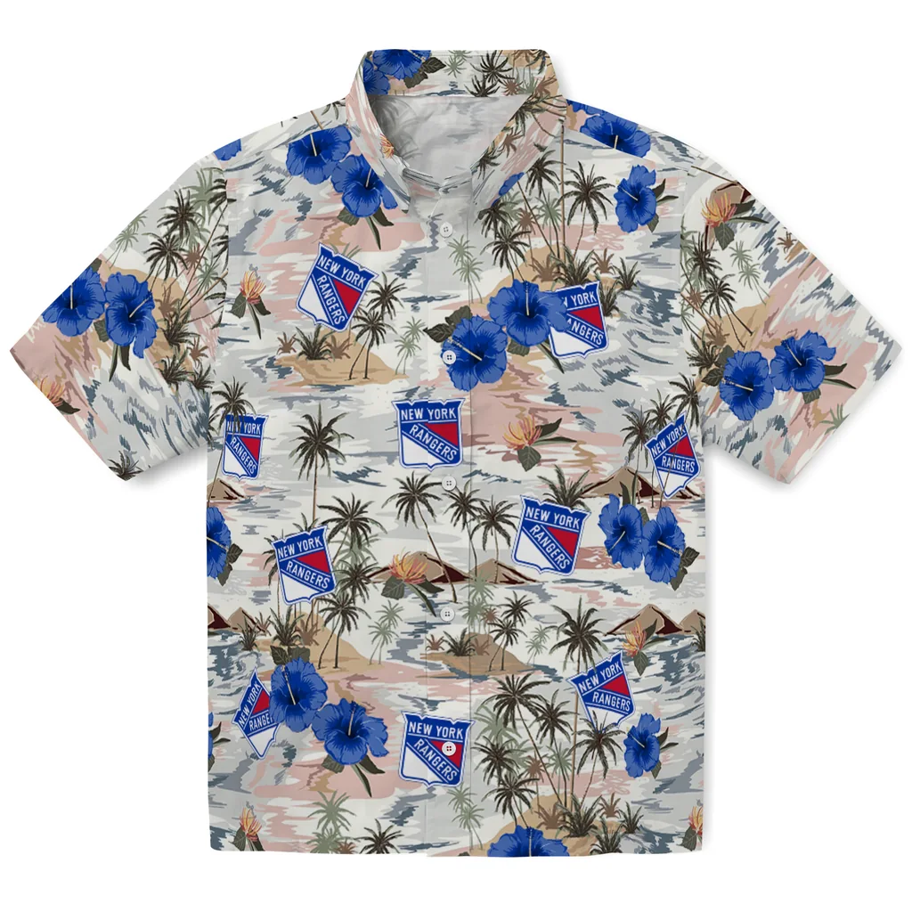 New York Rangers Hawaiian Shirt - Hibiscus Seaside new york rangers hibiscus seaside white hawaiian shirts best selling