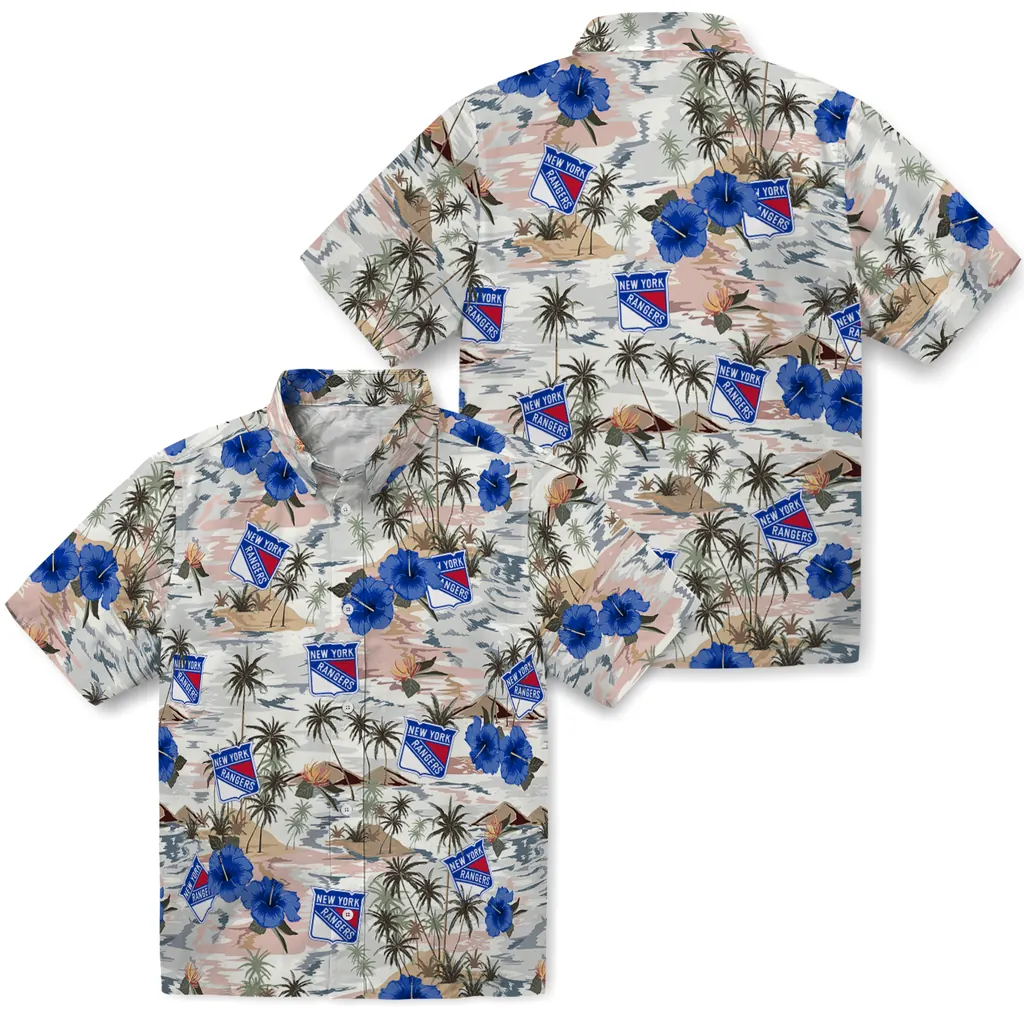New York Rangers Hawaiian Shirt - Hibiscus Seaside new york rangers hibiscus seaside white hawaiian shirts high quality