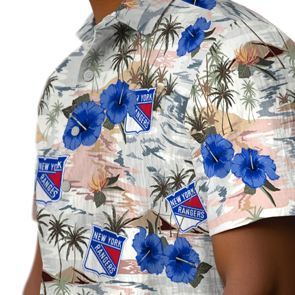 New York Rangers Hawaiian Shirt - Hibiscus Seaside new york rangers hibiscus seaside white hawaiian shirts trendy
