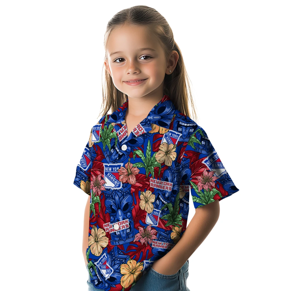 New York Rangers Hawaiian Shirt - Hibiscus Tiki Jungle new york rangers tiki jungle blue hawaiian shirts premium grade