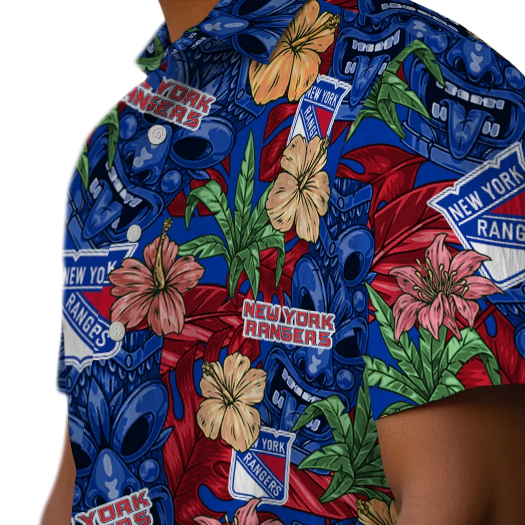 New York Rangers Hawaiian Shirt - Hibiscus Tiki Jungle new york rangers tiki jungle blue hawaiian shirts trendy