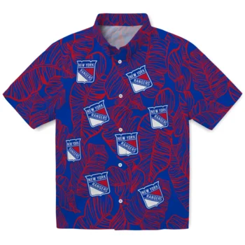 new york rangers leaf outline blue hawaiian shirts best selling