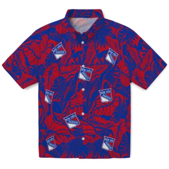 new york rangers monstera layer blue hawaiian shirts best selling