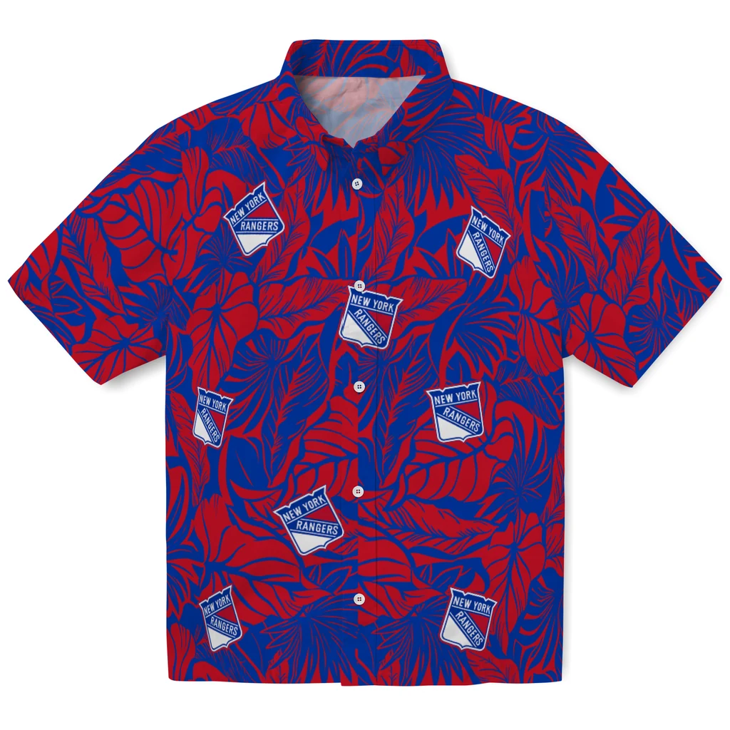 New York Rangers Hawaiian Shirt - Monstera Layer new york rangers monstera layer blue hawaiian shirts best selling