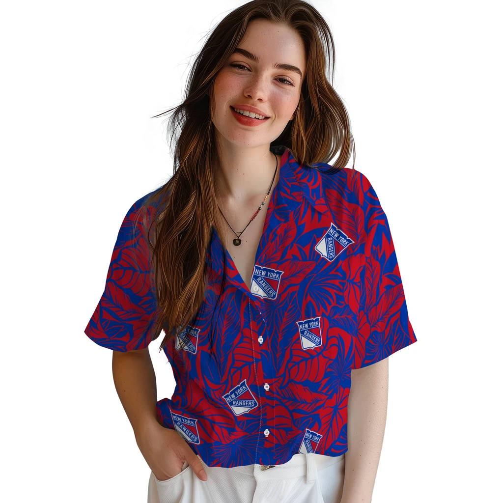 New York Rangers Hawaiian Shirt - Monstera Layer new york rangers monstera layer blue hawaiian shirts latest model