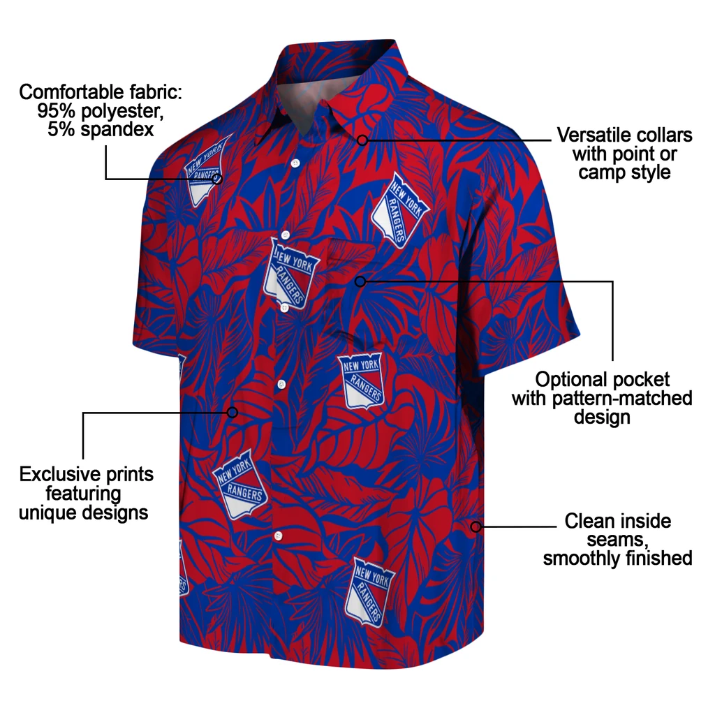 New York Rangers Hawaiian Shirt - Monstera Layer new york rangers monstera layer blue hawaiian shirts new arrival