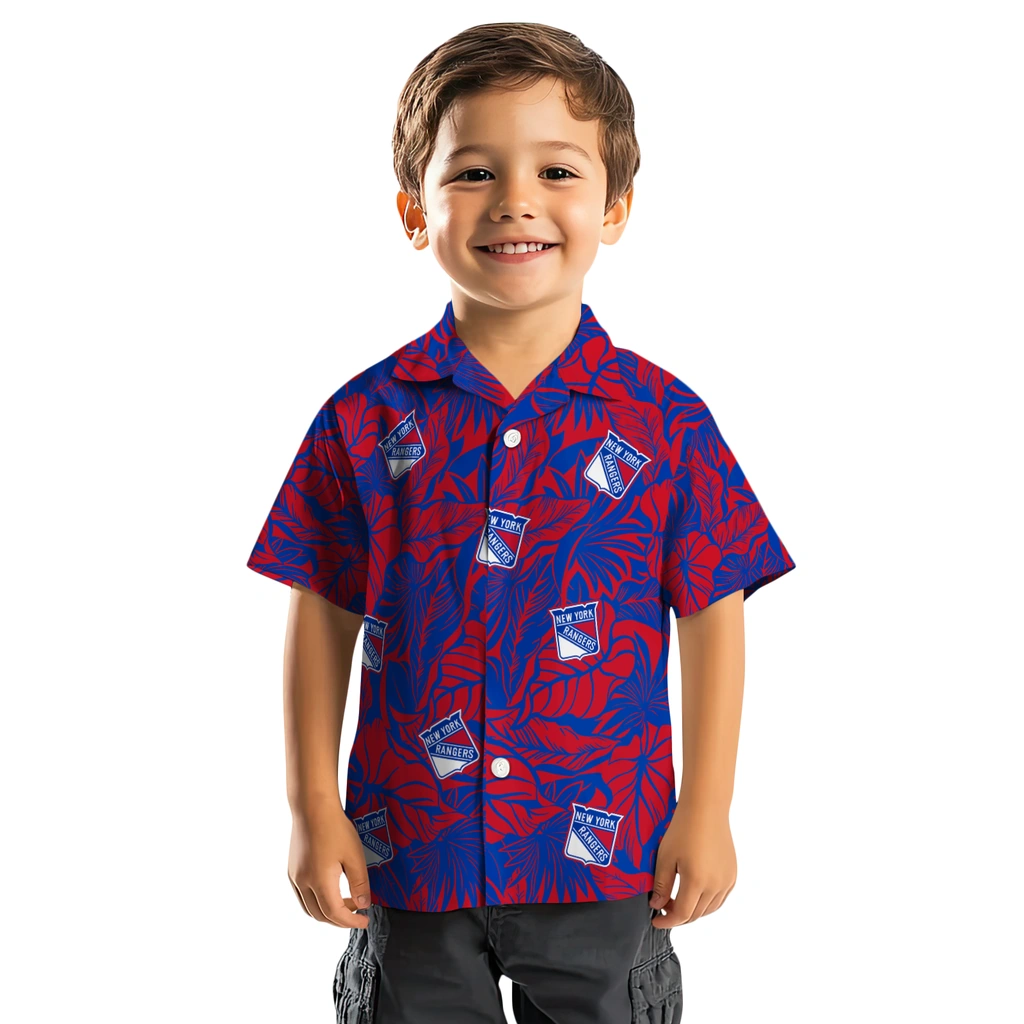 New York Rangers Hawaiian Shirt - Monstera Layer new york rangers monstera layer blue hawaiian shirts top rated