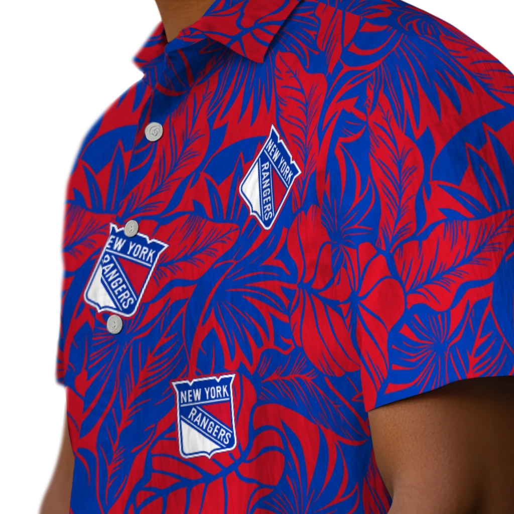 New York Rangers Hawaiian Shirt - Monstera Layer new york rangers monstera layer blue hawaiian shirts trendy