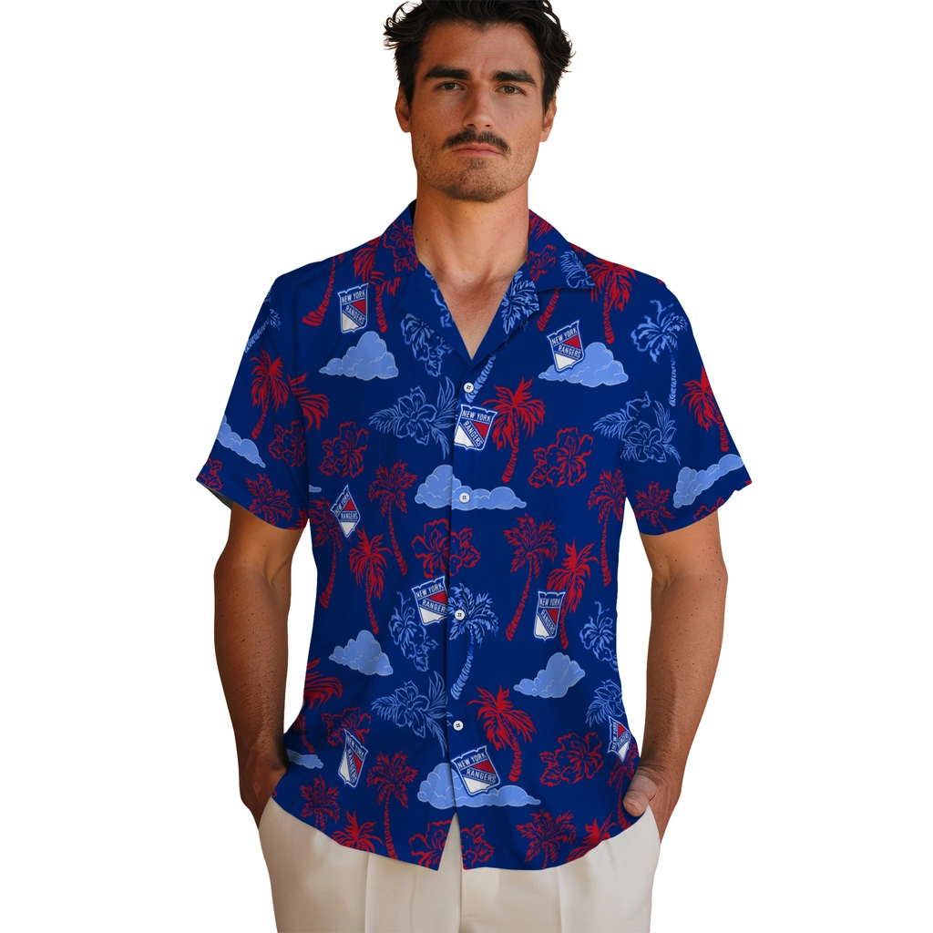 New York Rangers Hawaiian Shirt - Palm And Clouds new york rangers palm and clouds blue hawaiian shirts fashion forward