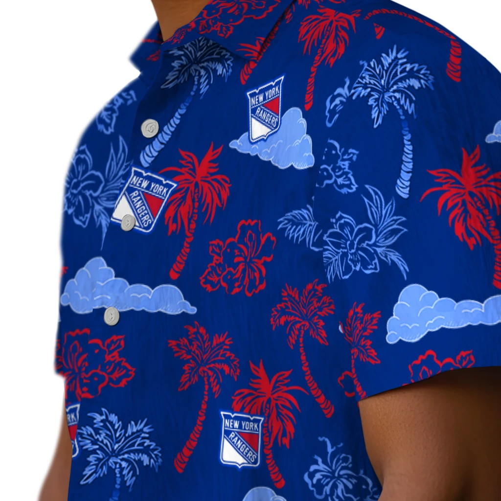 New York Rangers Hawaiian Shirt - Palm And Clouds new york rangers palm and clouds blue hawaiian shirts trendy