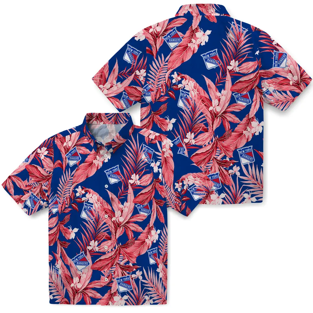 New York Rangers Hawaiian Shirt - Palm Leaves new york rangers palm leaves blue hawaiian shirts high quality