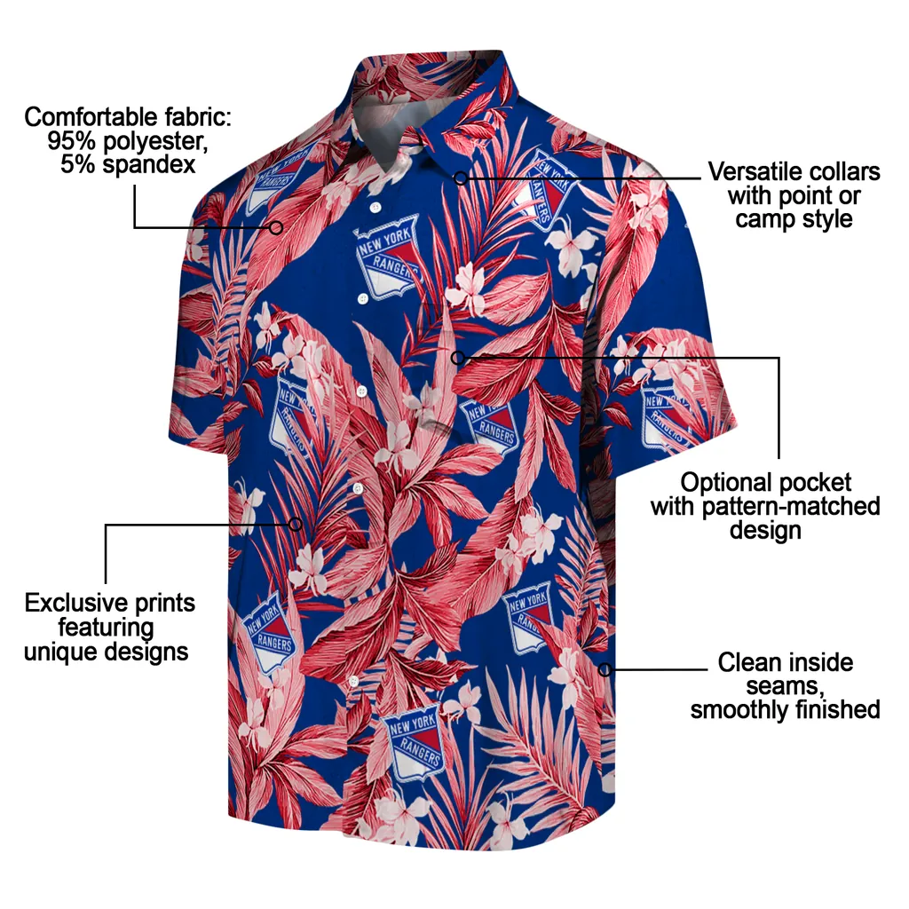 New York Rangers Hawaiian Shirt - Palm Leaves new york rangers palm leaves blue hawaiian shirts new arrival