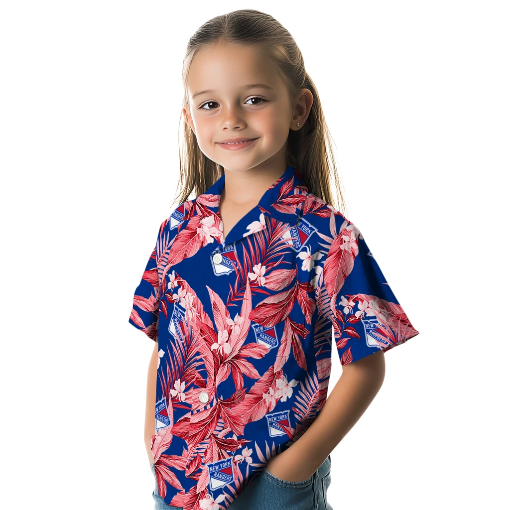 New York Rangers Hawaiian Shirt - Palm Leaves new york rangers palm leaves blue hawaiian shirts premium grade