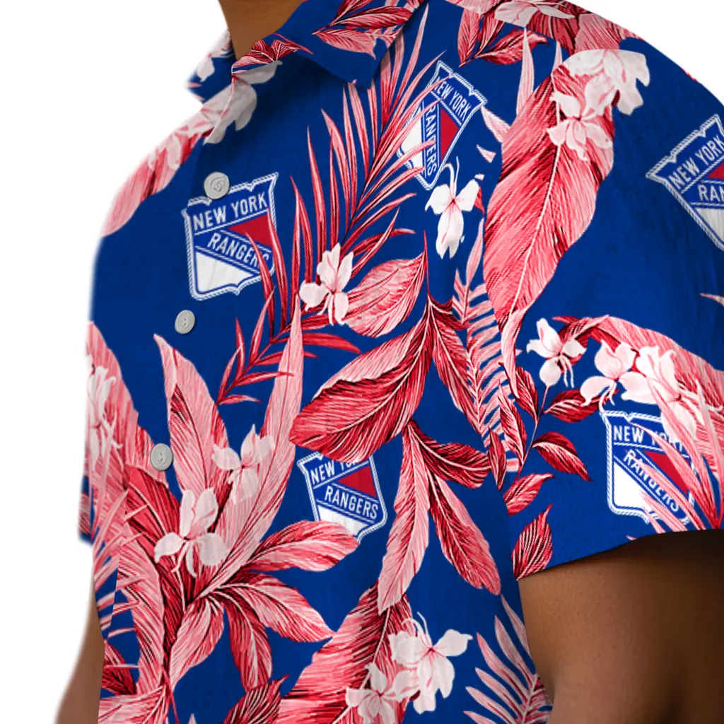 New York Rangers Hawaiian Shirt - Palm Leaves new york rangers palm leaves blue hawaiian shirts trendy