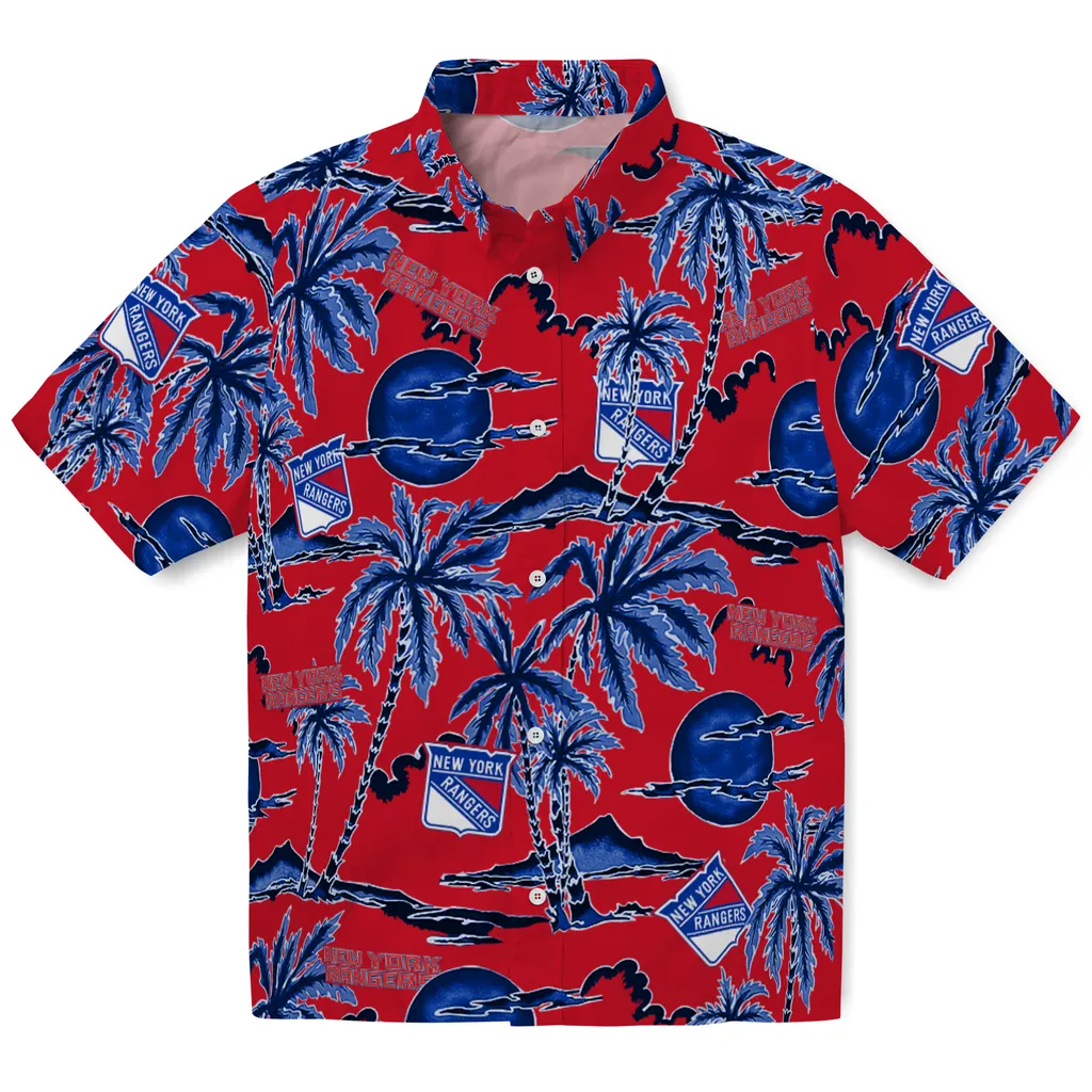 New York Rangers Hawaiian Shirt - Palm Sunset new york rangers palm sunset hawaiian shirts best selling