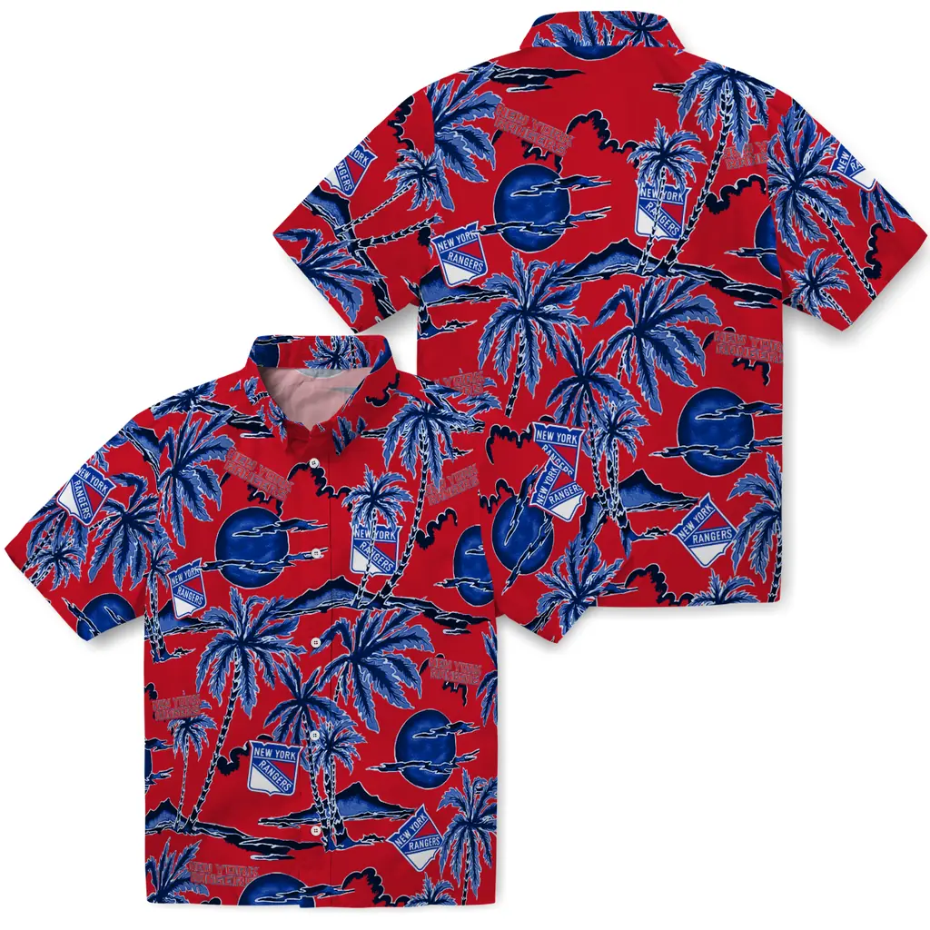 New York Rangers Hawaiian Shirt - Palm Sunset new york rangers palm sunset hawaiian shirts high quality