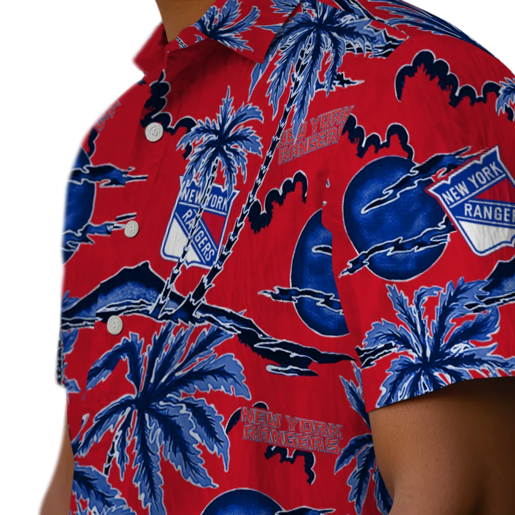 New York Rangers Hawaiian Shirt - Palm Sunset new york rangers palm sunset hawaiian shirts trendy