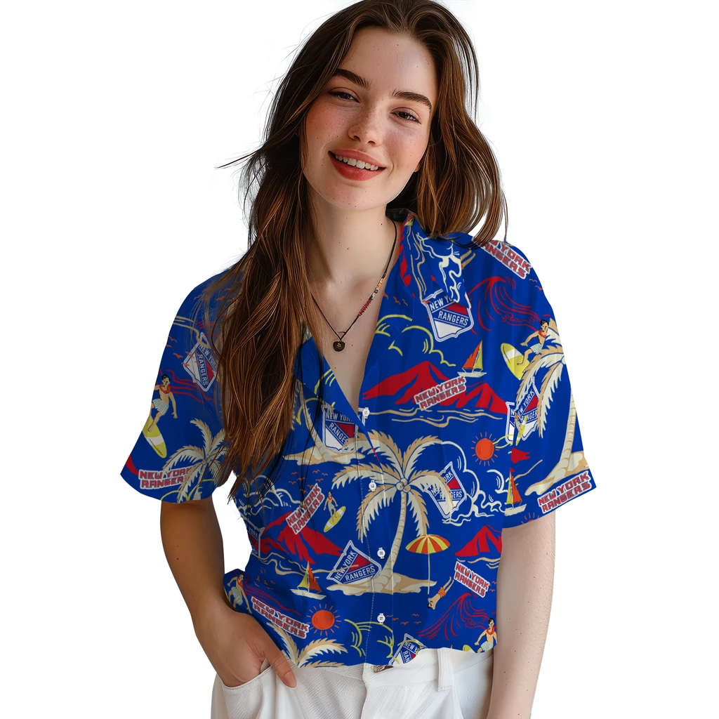 New York Rangers Hawaiian Shirt - Palm Tree Island new york rangers palm tree island blue hawaiian shirts latest model
